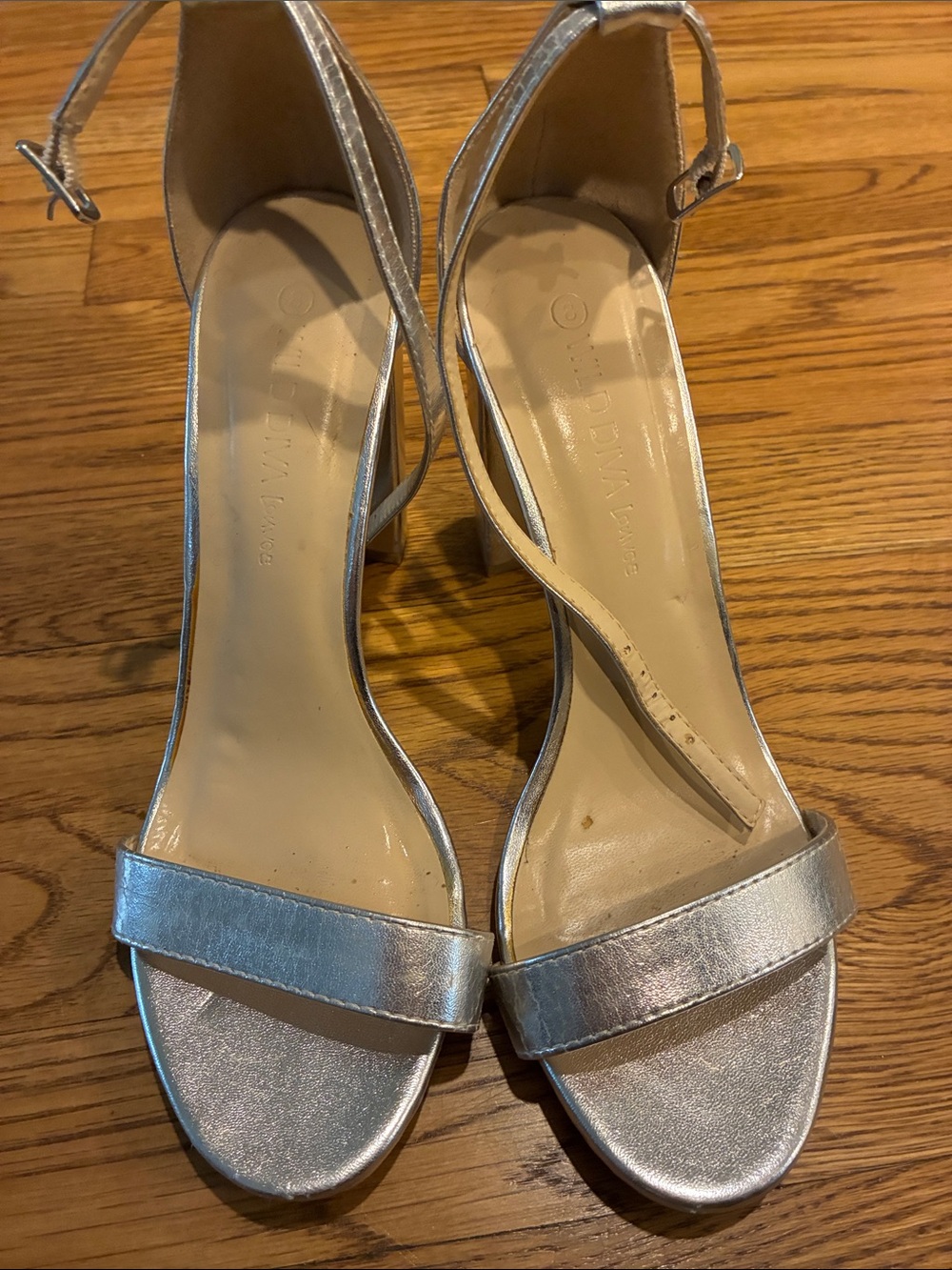 Wild Diva Silver Open-Toe Ankle Strap Heels